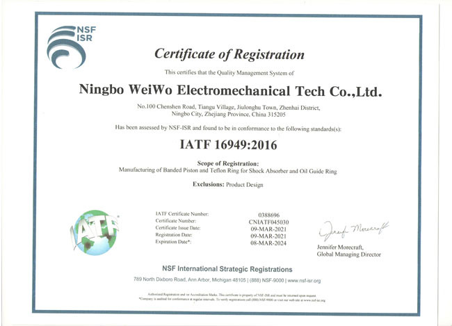 Ningbo WeiWo Electromechanical Tech Co.,Ltd. Сертификации