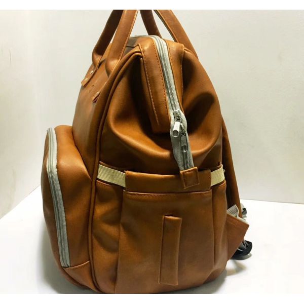 Brown PU Leather Baby Bag Backpack , Unisex Maternity Diaper Bags For Mom And Dad
