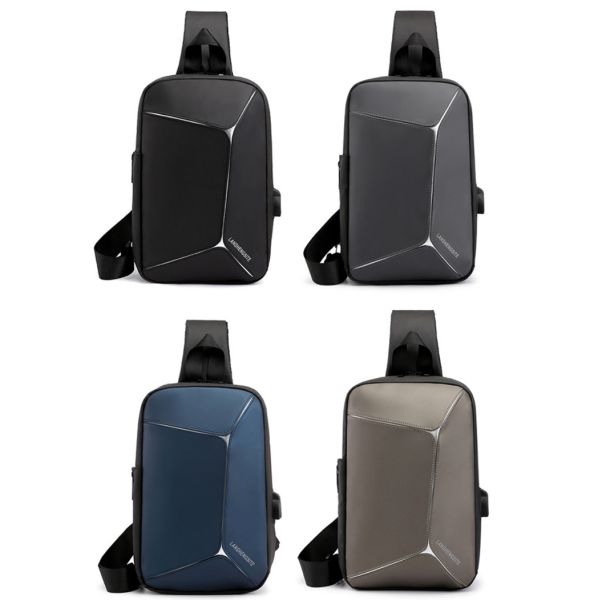 PU Mens Sling Crossbody Bag Waterproof Sling Pack  With USB Cable BSCI