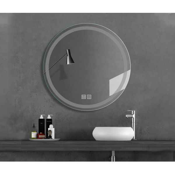 Modern 24in Glass Bathroom Mirror LED Illuminated Smart Anti-Fog Frameless Wall Mounted Touch Switch IP44 Rated for Apartments