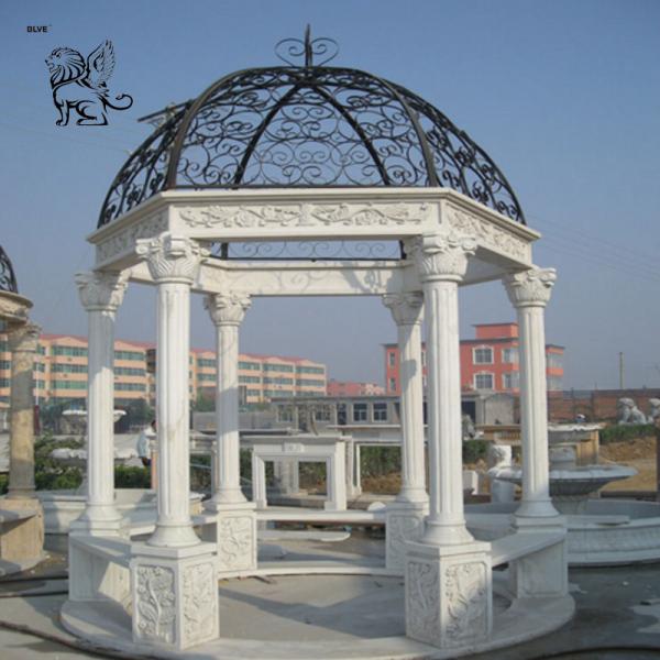 Large Marble Gazebo Woman Statues Garden Pavilion Metal Roof Hand Carved Outdoor Decoration