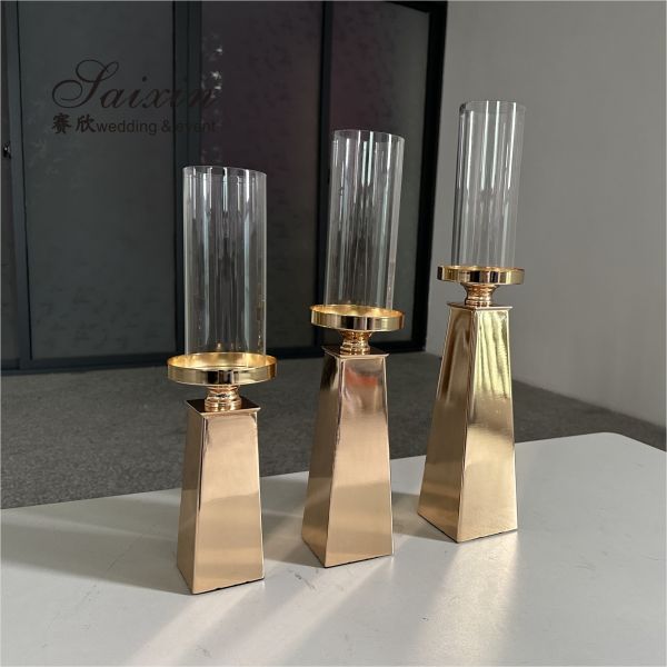 Central de la boda Candlestick Decoración de la mesa Metal de plata portavelas de la boda