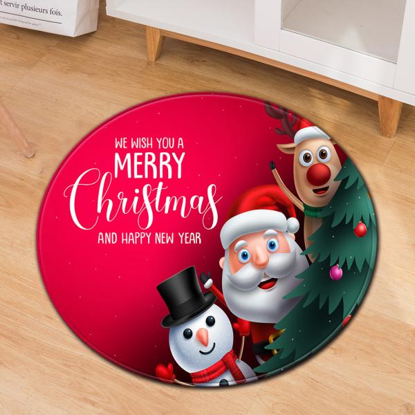 esteira vermelha do escritório de Santa Claus Elk Christmas Festive Floor Mat Anti SlipCircular do círculo de 80cm