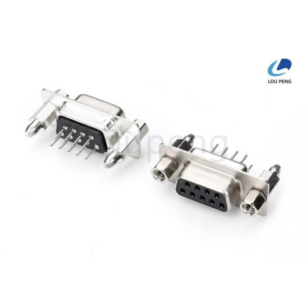 9pin D-SUB Connector female punch pin low side, half gold black glue, riveted copper post 6.0, locking screw