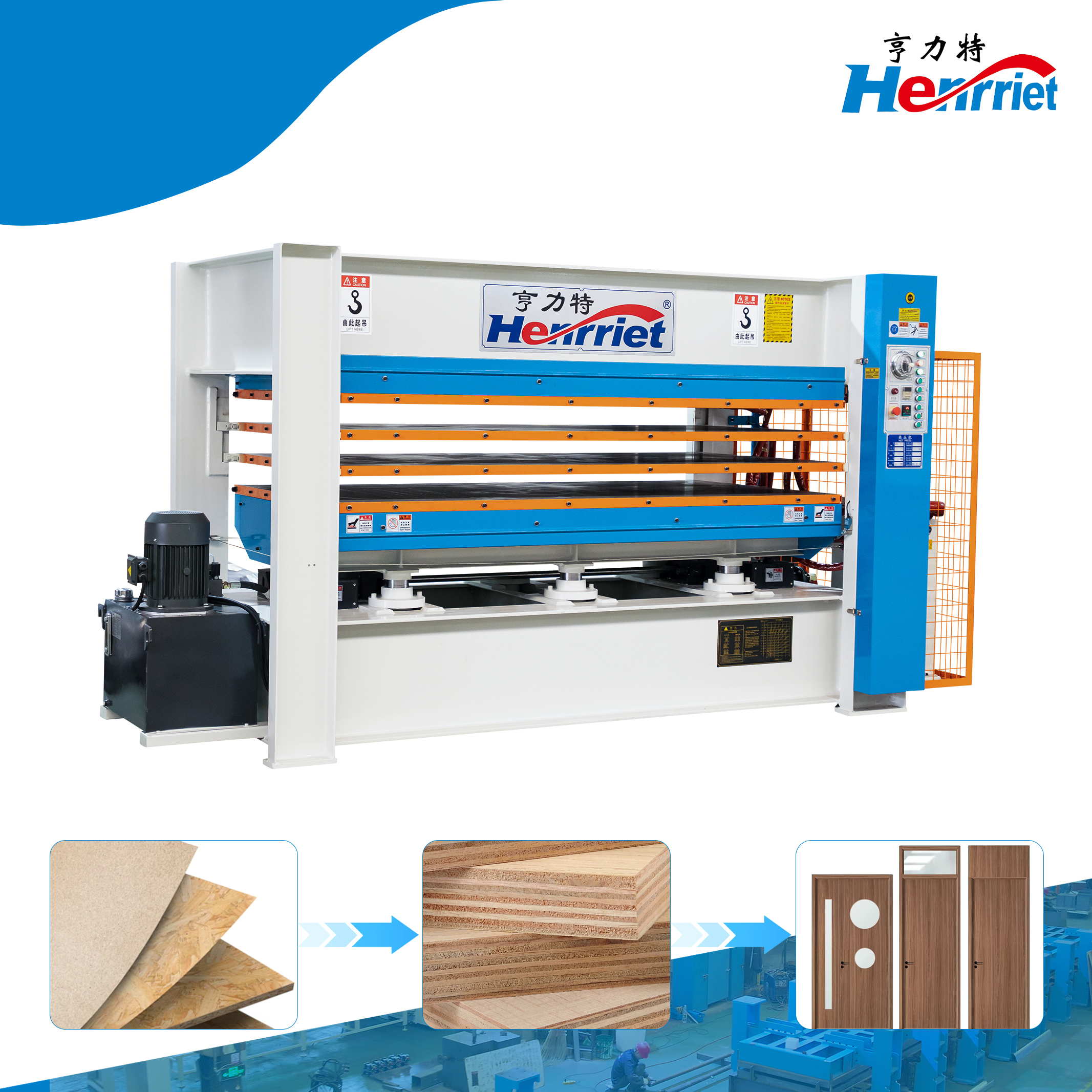 3-Layer Hydraulic Up-Stroke Hot Press with 50 Tons Maximum Pressure and 120℃ Operating Temperature for Door Panel Manufacturing