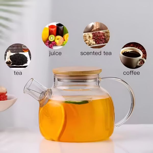 1L 1.8L High Borosilicate Glass Kettle With Handle Mental Lid Filter Large Capacity