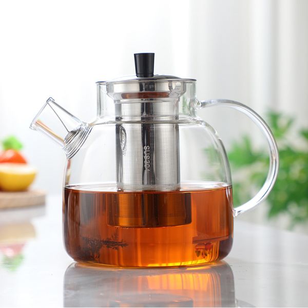Modern Eco Friendly Borosilicate Glass Teapot , Glass Tea Infuser Kettle With Handle