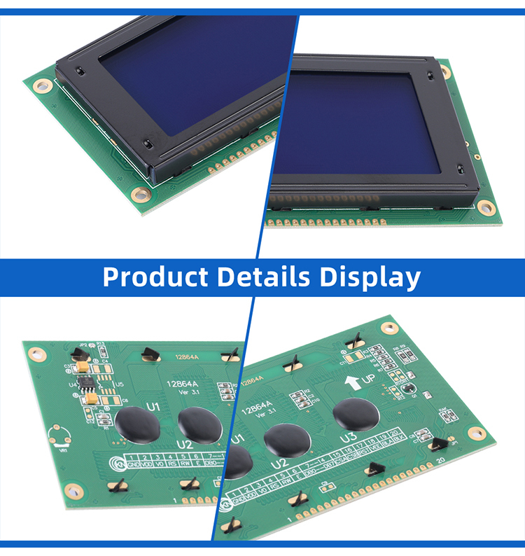 Blue Film Dots LCD Module 5V SBN0064 Parallel Port 12864A LCD Display With Backlight