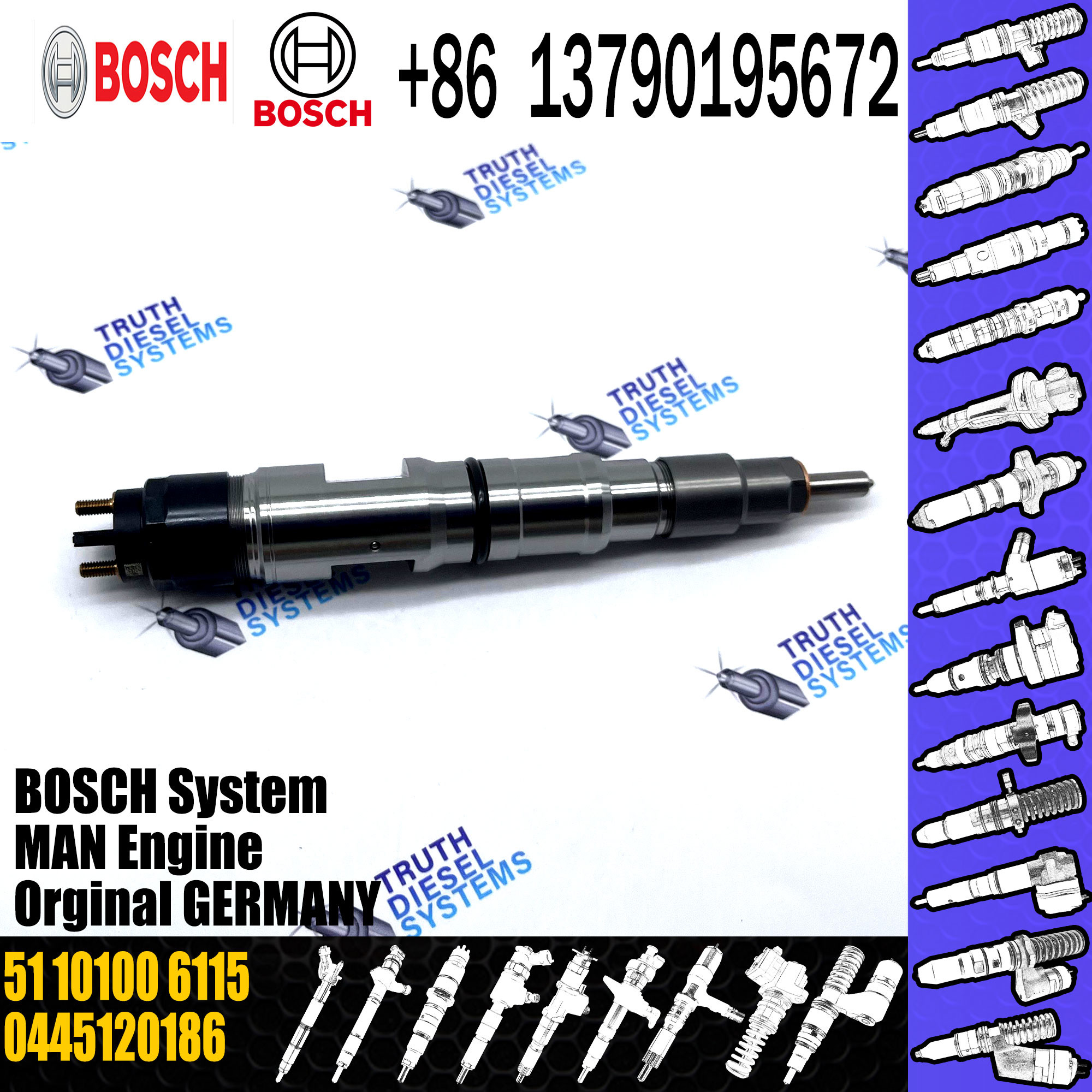 Инжектор дизельного топлива 0445120186 07W130205A коллектора системы впрыска топлива 0986435568 51101006115 в запасе