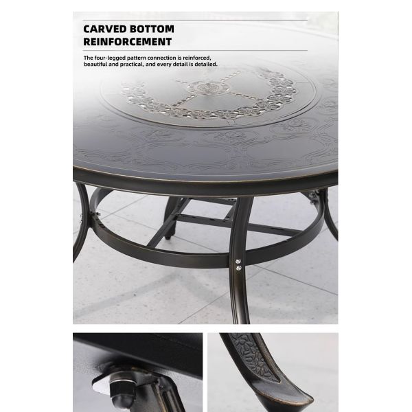 Outdoor Garden Courtyard Round Dining Cast Aluminum Patio Table And Chairs Set