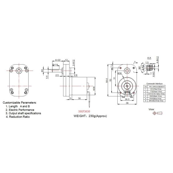 38mm * 64mm DC Spur Gear Motor / Brushless DC Motor With Carbon Brush
