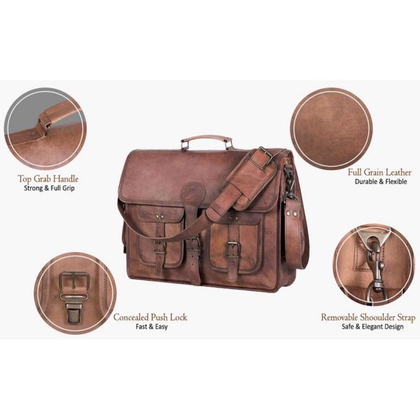 18 INCH LEATHER BRIEFCASE LAPTOP MESSENGER BAG BEST COMPUTER SATCHEL HANDMADE BAGS FOR MEN AND WOMEN