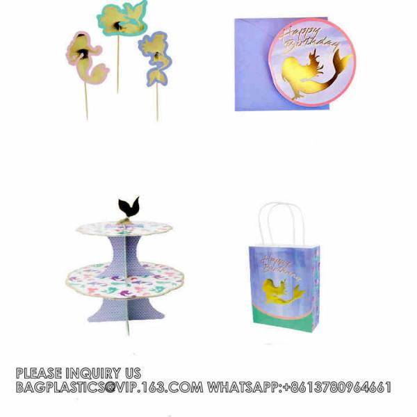Mermaid Birthday Party Supplies Gift Bag Invitation Card Tableware Set Cake Toppers Mermaid Tableware Supplies