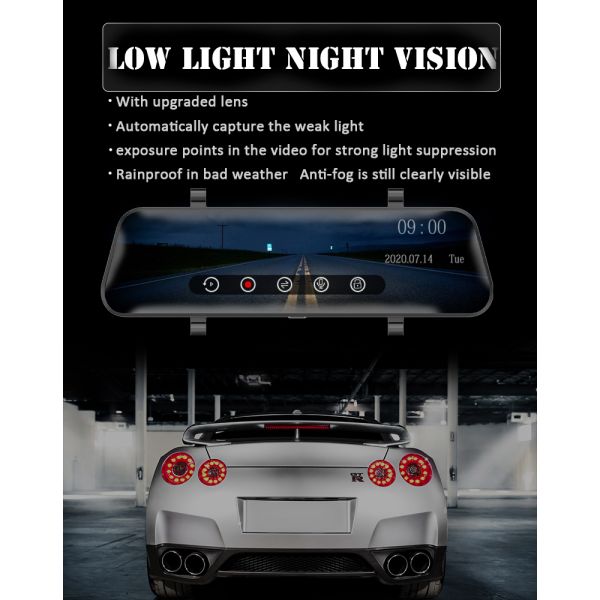 1080p 10inch F2.0 Dual Car DVR Dash Cam IPS Full View Touch Night Vision