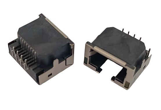 8P8C Right Angle Single Port RJ45 Connector PCB Mount Ultra Low Profile With LED Aligned
