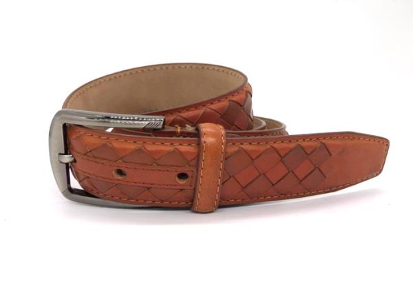 Handmade Braided Brown 3.8cm Mens Casual Leather Belt