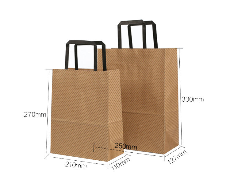 Flat Handle Kraft Paper Bag Custom logo Eco-friendly Gift Food Take Away Kraft Paper Shopping Bag
