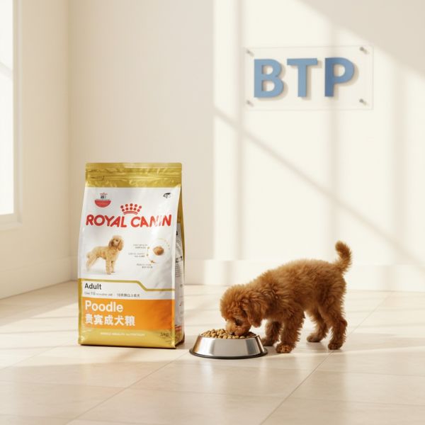 Retail-Ready Adult Poodle Food Pouch-Custom Printed Food Grade Recyclable Stand-Up Bag for Dry Pet Kibble Heat Packaging