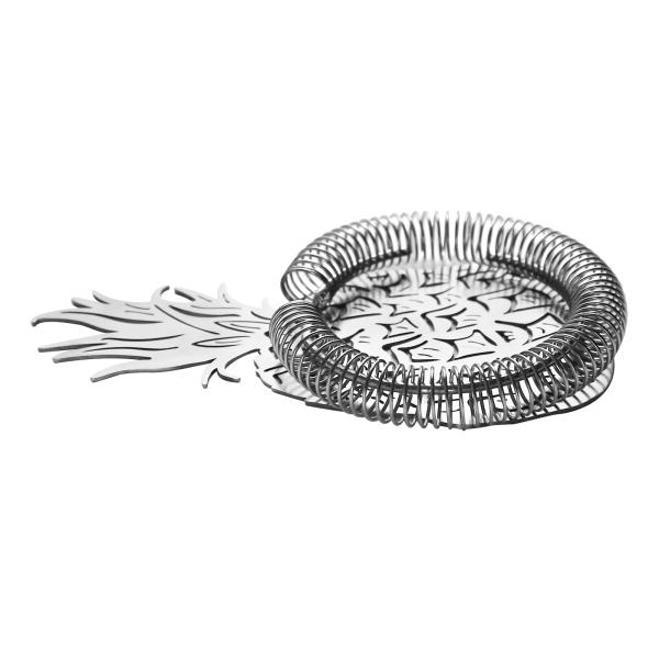 Brushed Stainless Steel Barware Hawthorne Cocktail Strainer with Pineapple Design