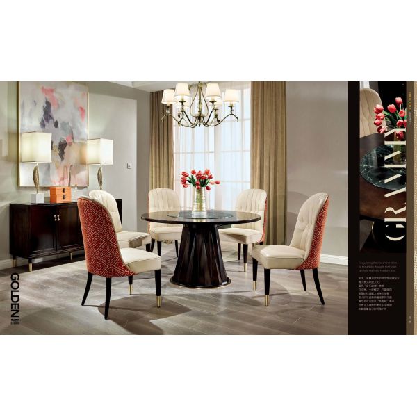 American leisure style Dining room furniture set of Circle Table with Upholstery chairs and Dining buffet cabinets