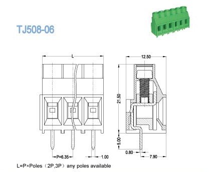 Euro type PCB Screw Terminal Block , Pitch 6.35mm Electrical Terminal Blocks