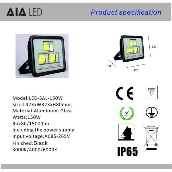 New aluminum waterproof IP66 led flood light COB 150W LED Flood light fixture for commercial building