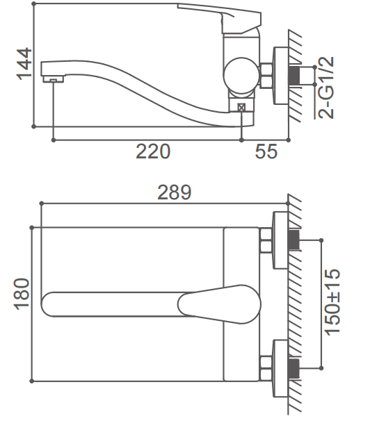 360° Rotatable Wall Kitchen Mixer Faucet Wall Installation Long Tube