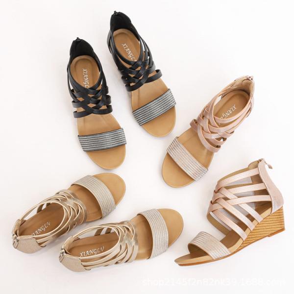 BS120 Slope Heel Roman Sandals Women'S New Bohemian Ethnic Style Retro Open Toe Holiday Travel Women'S Shoes