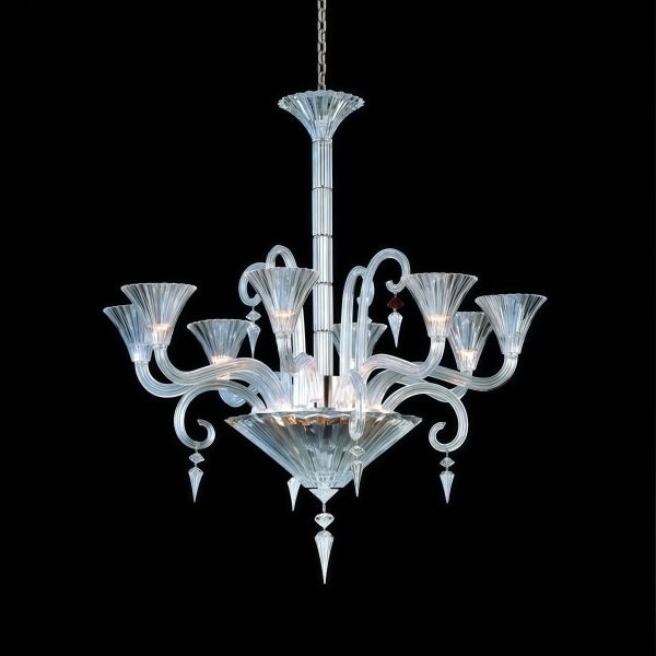 JYLIGHTING Clear Tinted Crystal & Glass Chandelier, Murano-Style Curved Arm Pendant Light for Luxury Living Room & Hotel Lobby