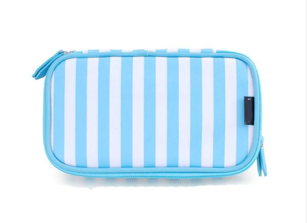 Small portable PU cosmetic box Korean girl stripe cute makeup storage multi-functional toiletries bags