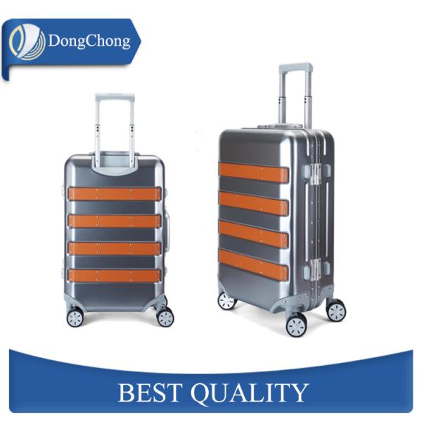 Deep Drawn Aluminum Cabin Luggage , Aluminum Travel Suitcase With Leather Strips