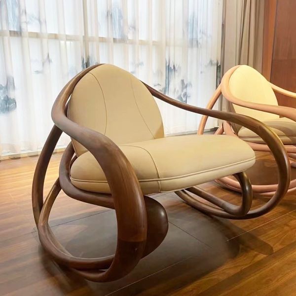 Black Walnut Recliner Armchair Balcony Lazy Chair Leisure Solid Wood Chair
