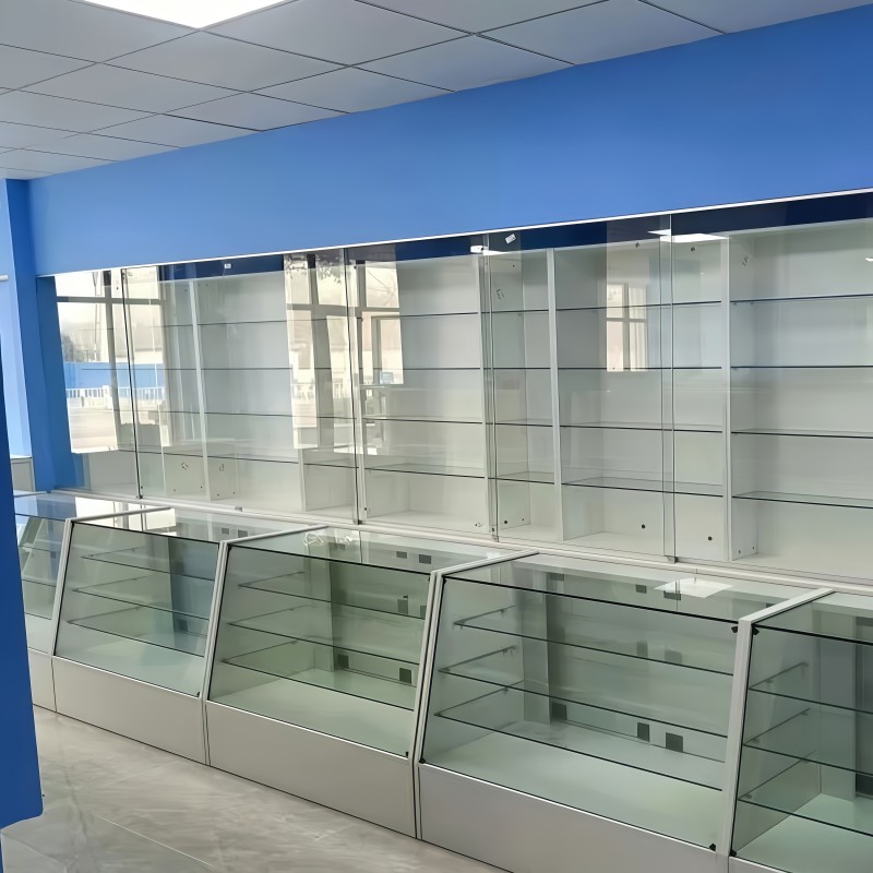 Medical Shop Display Fixtures and Pharmacy Wall Shelving for Retail Drugstore Wooden Store Furniture