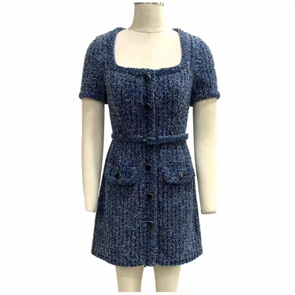 Textured Tweed Knit Fabric Jeans Dress For A Chic Vintage Inspired Look