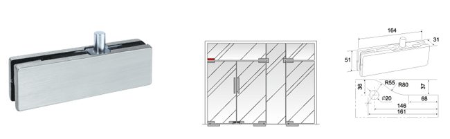 Glass Patch Fitting A-030, Material aluminium, steel, stainless steel, finishing satin, mirror