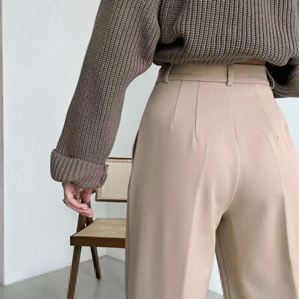                  2023 Pants for Ladies Custom Oversize Square Pants Silk Straight Wide Leg Women Trousers Floor-Length Office             