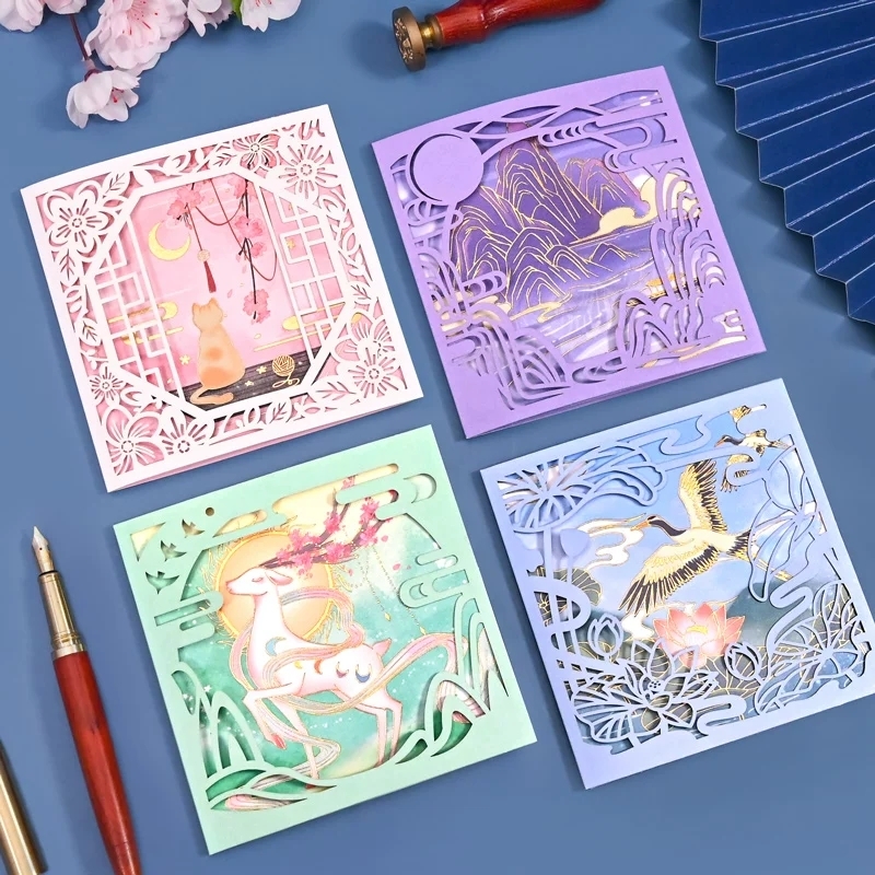 3D Hollow Laser Cut Greeting Cards With Envelopes For Holiday Gifts