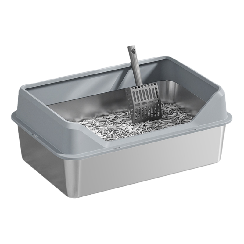 Stainless Steel High Lid and Footboard Semi-Automatic Quick Cleaning Cat Litter Box