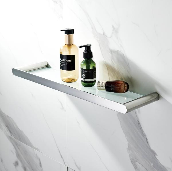 Luxury Stainless Steel Bathroom Accessories Shelves Glass Flat Rack Kid Friendly
