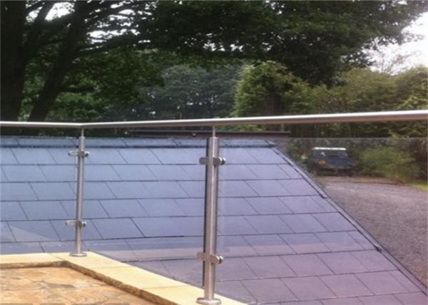 Balcony Stainless Steel Glass Balustrade , Stainless Steel Railing With Glass Designs