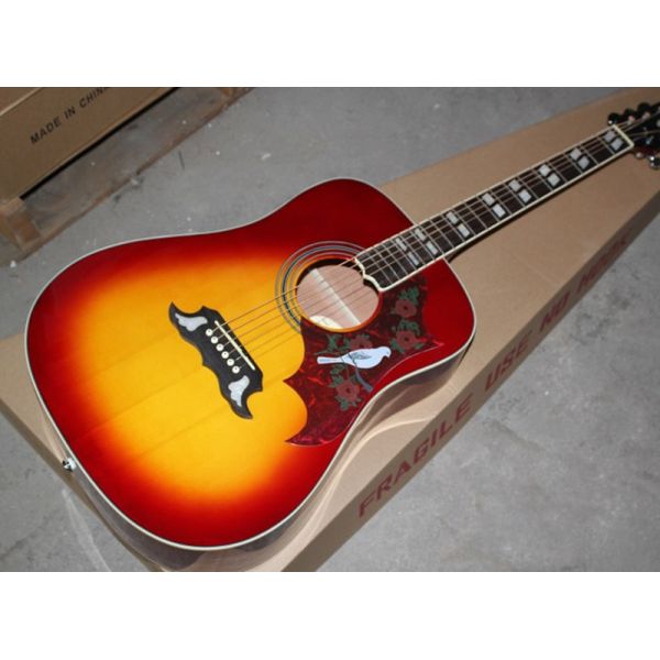 Custom Gibson 41 inch DOVE 20 frets rounded corner tobacco sunburst acoustic guitar with electric guitar's pickup