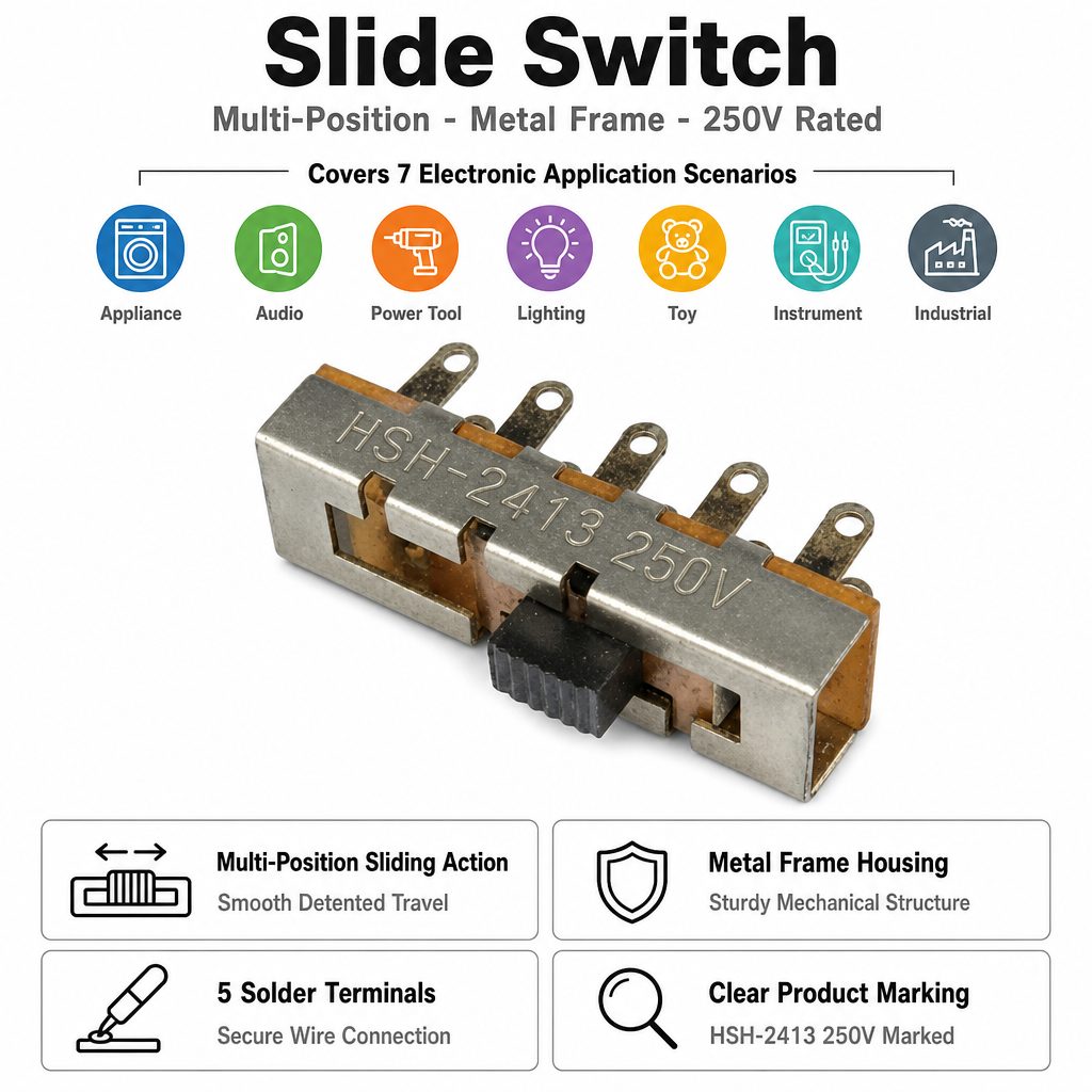 250V 5 Pin Slide Electronic Switch HSH-2413 Multi Position Hair Dryer Slide