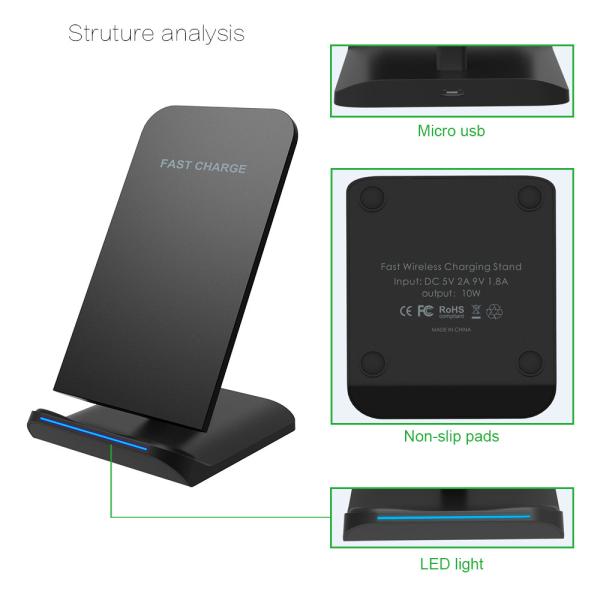 Universal Fast Standing Wireless Charger  Holder 5v 2a  Anti Slip Hige Safety