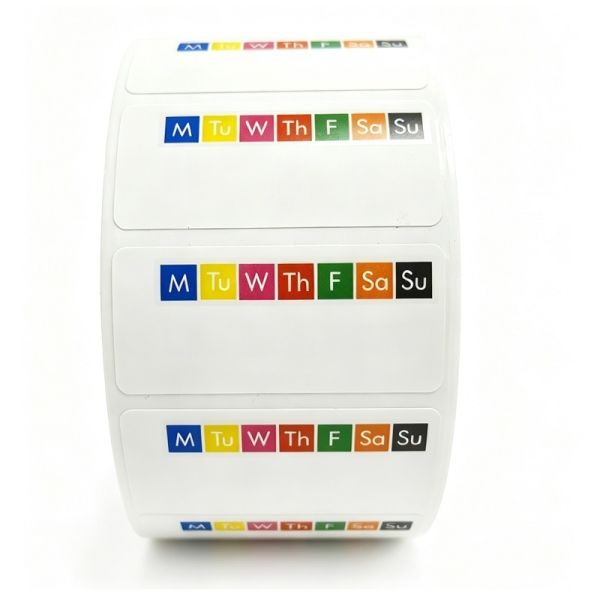 Weekday Color Coded Thermal Adhesive Labels Stickers