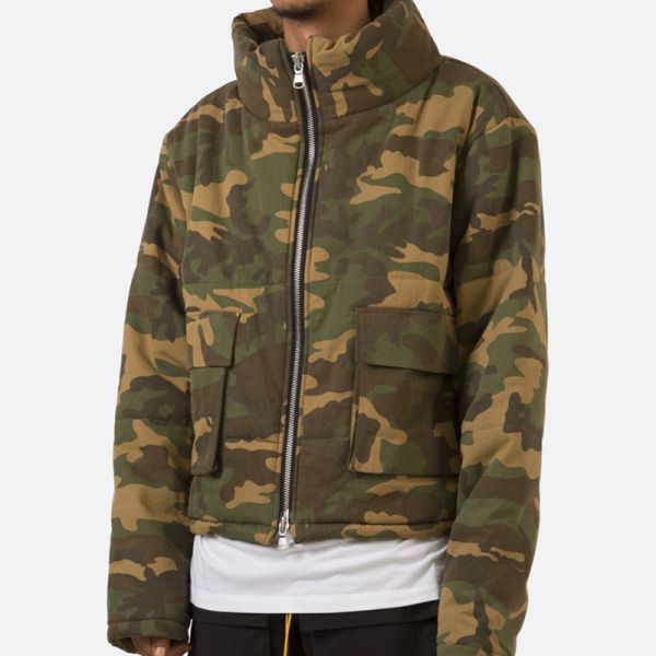 OEM Designer Puff Padded Coat Oversized Jacquard Men's Down Winter Custom Windbreaker Bubble Down Camo Puffer Jackets for Men