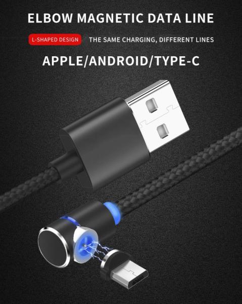 Led Lighting Magnetic Phone Charger Cable Nylon Weave Elbow For Huawei P30
