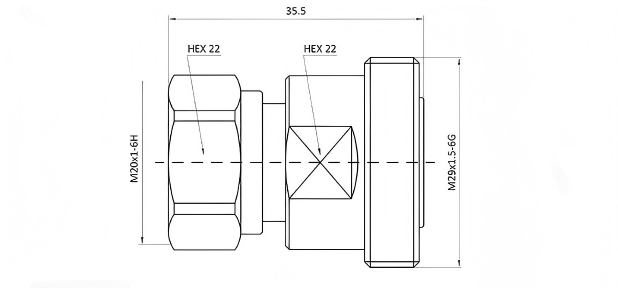 Brass RF Adapter ODM 4.3-10 / DIN -JK  4.3-10 Male To 7 / 16 / DIN / L29 Female Adapter
