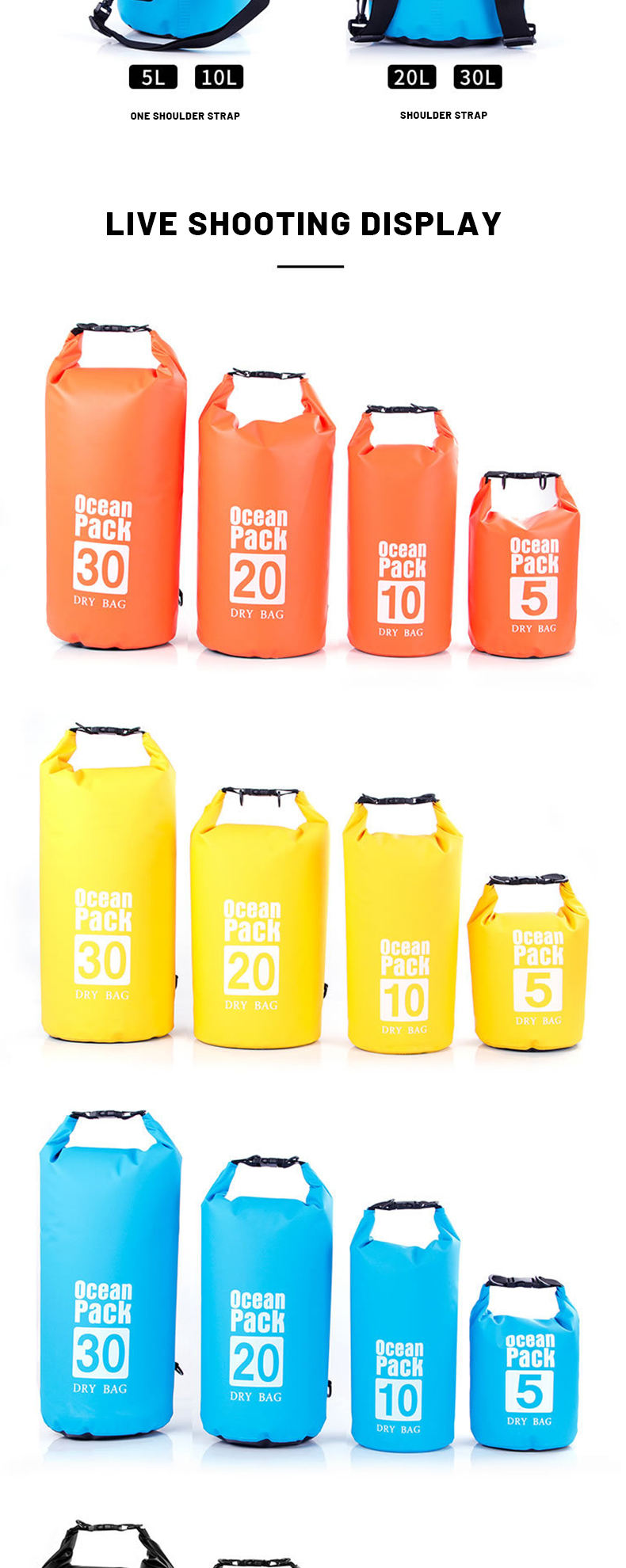 Черный голубой рюкзак водоустойчивое 5L/10L/20L/30L рюкзака сухой сумки облегченный