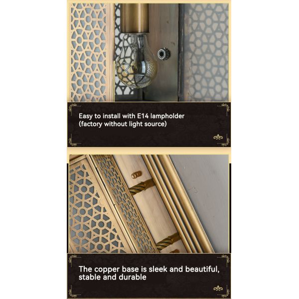 Glass Shade Luminous Vintage Copper Wall Light With 50000 Hours Lifespan