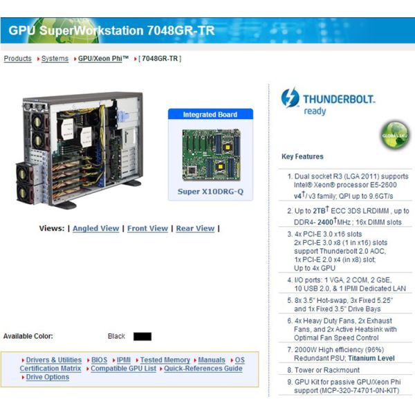 Supermicro SYS-7048GR-TR 4U Tower Server 4GPU With 2.2ghz Xeon CPU And 16GB DDR4 Memory HDD SSD